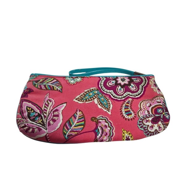 Vera Bradley Call Me Coral Jazzy Wristlet Clutch Bag Floral Paisley Pink Blue - Picture 2 of 5